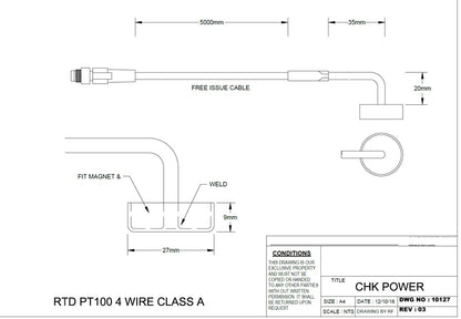 PT100 Class A Surface Mount Temperature Sensor - Magnetic